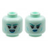 Minifigure, Head Dual Sided Alien Female Dark Turquoise Eyebrows, Silver Freckles, Dark Azure Lips, Cheek Lines, Smile / Scowl Pattern - Hollow Stud: {аквамарин}