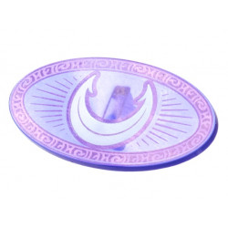 Minifigure, Shield Elliptical with White Crescent Moon, Medium Lavender Border Pattern: {прозрачно ярко синьо-виолетов}