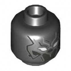 Minifigure, Head Mask with White Eyes, Pearl Dark Gray Armor, Silver Trim Lines Pattern - Hollow Stud: {черен}