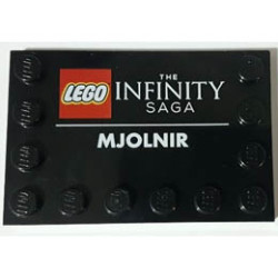 Tile, Modified 4 x 6 with Studs on Edges with THE INFINITY SAGA and MJOLNIR Pattern: {черен}