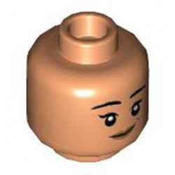Minifigure, Head Dual Sided Female, Black Eyebrows, Medium Nougat Lips, Lopsided Grin / Surprised with Open Mouth Pattern - Hollow Stud : {нуга}