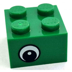 Brick 2 x 2 with Black and White Eye Offset with Dot in Pupil Pattern on Opposite Sides: {тъмно зелен}