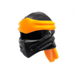 Minifigure, Headgear Ninjago Wrap Type 4 with Molded Orange Headband Pattern: {черен}