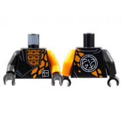 Torso Tunic over Orange Squares, Stone Scales, White Ninjago Logogram C, Core Logo on Back Pattern / Orange Arm Left / Black Arm Right / Black Hands : {черен}