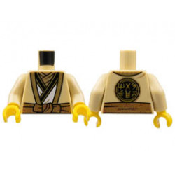 Torso Robe with Gold Hems, White Tunic, Dark Tan Scarf, Copper Sash, Ninjago Logogram MASTER on Back Pattern / Tan Arms / Yellow Hands : {тухлено жълт}