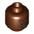 Minifigure, Head Dual Sided Female, Black Eyebrows, Dark Brown Lips, Smile with Teeth / Lopsided Grin with Raised Eyebrow Right Pattern - Hollow Stud : {червеникаво-кафяв}