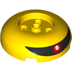 Brick, Round 4 x 4 Dome Top with 2 x 2 Recessed Center with Red Eye with White Pupil on Black Visor Pattern: {ярко жълт}