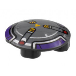 Plate, Round 2 x 2 with Rounded Bottom with Dark Purple and Silver Border, 3 Spokes with Black and Yellow Danger Stripes and Red Dots Pattern : {тъмно каменно сив}