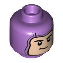Minifigure, Head Balaclava, Light Nougat Face, Black Eyebrows, Lopsided Grin, Medium Nougat Chin Cleft Pattern - Hollow Stud: {умерено лавандулов}