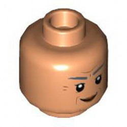 Minifigure, Head Dual Sided Female Dark Bluish Gray Eyebrows, Dark Orange Age Lines and Lips, Grin / Scowl Pattern - Hollow Stud: {нуга}