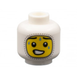 Minifigure, Head Balaclava, Yellow Face, Sweat Drops Pattern - Hollow Stud: {бял}