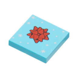Tile 2 x 2 with Red Gift Bow and Silver Stars Pattern: {умерено небесносин}