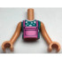 Torso Mini Doll Girl Dark Pink Overalls over Dark Turquoise and White Polka Dots T-Shirt Pattern, Nougat Arms with Hands: {нуга}