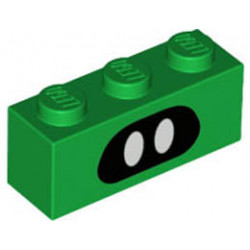 Brick 1 x 3 with Black Face with 2 White Oval Eyes Pattern (Coin Coffer): {тъмно зелен}