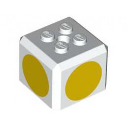 Brick, Modified Cube, 4 Studs on Top with Yellow Circle Pattern on All Sides (Super Mario Yellow Toad Cap): {бял}