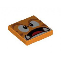 Tile 2 x 2 with Groove with Angry Reddish Brown Eyebrows, Dark Brown and White Eyes, Black Open Mouth with Bottom Fangs and Red Tongue Pattern (Super Mario Cat Goomba Face) : {ярко оранжев}