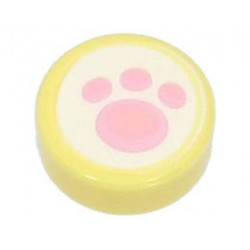 Tile, Round 1 x 1 with Bright Pink Paw Print on White Background Pattern: {студено жълт}