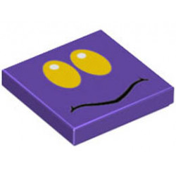 Tile 2 x 2 with Groove with Yellow Oval Eyes with White Pupils and Black Mouth Line Pattern (Ant Trooper Face): {светло виолетов}