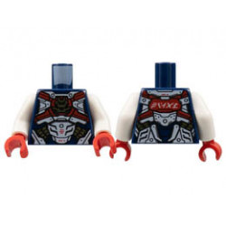 Torso Armor, Dark Red Cross Belts, Gold Samurai Logo, White Plates, Ninjago Logogram PIXAL on Back Pattern / White Arms / Red Hands : {земно син}