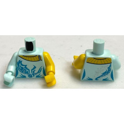 Torso Ice Skating Costume, Silver Stars, Metallic Light Blue Curved Stripes Pattern (BAM) / Yellow Arm and Hand Left / Light Aqua Arm and Hand Right: {аквамарин}