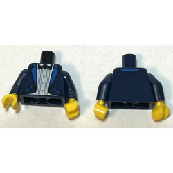 Torso Tuxedo Jacket with Blue Lapels and Pockets, White Shirt, Black Bow Tie Pattern (BAM) / Dark Blue Arms / Yellow Hands: {земно син}