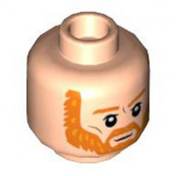 Minifigure, Head Orange Eyebrows and Beard, Black Eyes with White Pupils, Cheek Lines Pattern - Hollow Stud: {светло нуга}