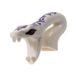 Minifigure, Head, Modified Snake Long Neck with Open Mouth with Magenta Eyes and Gem and Dark Purple Tribal Symbol Tattoos Pattern: {бял}