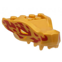 Dragon Head (Ninjago) Jaw with 2 Bar Handles on Back with Bright Light Orange and Bright Light Yellow Eyes and Red Flames Pattern: {топло златист}