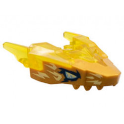 Dragon Head (Ninjago) Jaw Upper with Horns with Molded Pearl Gold Face, Metallic Blue Eyes, and Bright Light Yellow Electricity Pattern : {прозрачно жълт}