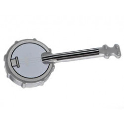 Minifigure, Utensil Musical Instrument, Banjo with Black Neck, White Body, Silver Strings and Rim Pattern: {сребърно метален}