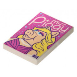 Tile 2 x 3 with Miss Piggy Poster, Metallic Light Blue Stars on Dark Pink Background, Bar Code in Corner Pattern: {бял}