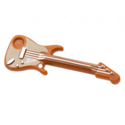 Minifigure, Utensil Musical Instrument, Guitar Electric with Tan Pickguard and Silver Strings, Bridge and Trim Pattern: {тъмно оранжев}