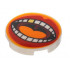 Tile, Round 2 x 2 with Bottom Stud Holder with Large Mouth, Red Lips, Orange Tongue, White Teeth with Gold Tooth Pattern: {бял}