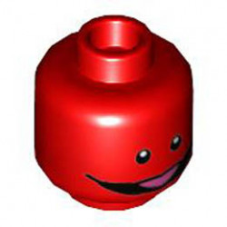 Minifigure, Head Alien with Black Eyes and Wide Smile with Dark Pink Tongue Pattern - Hollow Stud: {ярко червен}