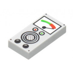 Tile 1 x 2 with Groove with Pegged Gauge, Red, Green, and Black Buttons, Speaker Pattern: {умерено каменно сив}