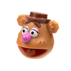 Minifigure, Head, Modified Muppet Fozzie, Reddish Brown Hat and Eyebrows, Dark Pink Nose Pattern: {умерен нуга}