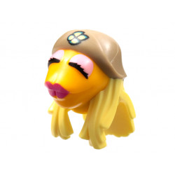 Minifigure, Head, Modified Muppet Janice with Dark Tan Hat, Bright Light Yellow Hair Pattern: {огнено жълто-оранжев}