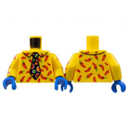 Torso Collar Shirt, Red Peppers, Black Tie with Red, Orange and Bright Green Polka Dots Pattern / Yellow Arms with Red Peppers Pattern / Blue Hands : {ярко жълт}
