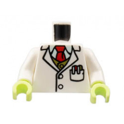 Torso Lab Coat, Light Aqua Shirt, Red Tie, Dark Tan Vest, Pens in Pocket Pattern / White Arms / Yellowish Green Hands: {бял}