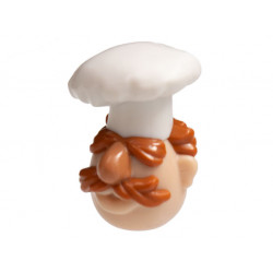 Minifigure, Head, Modified Muppet Swedish Chef with White Toque, Dark Orange Hair and Moustache Pattern: {светло нуга}