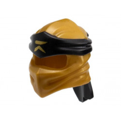 Minifigure, Headgear Ninjago Wrap Type 4 with Molded Black Headband and Printed Gold Ninjago Logogram R Pattern: {топло златист}