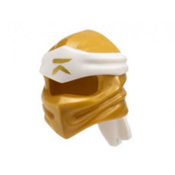 Minifigure, Headgear Ninjago Wrap Type 4 with Molded White Headband and Printed Gold Ninjago Logogram R Pattern: {топло златист}