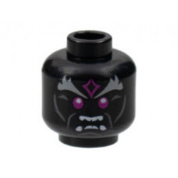 Minifigure, Head Alien Light Bluish Gray Bushy Eyebrows and Cheek Lines, Magenta Eyes and Diamond Shape Tattoo, Scowl with Teeth Pattern - Hollow Stud : {черен}