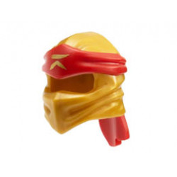 Minifigure, Headgear Ninjago Wrap Type 4 with Molded Red Headband and Printed Gold Ninjago Logogram L Pattern: {топло златист}