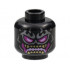 Minifigure, Head Alien Silver Flame Tattoos, Magenta and Bright Pink Eyes and Mouth, Gold Teeth Pattern - Hollow Stud: {черен}