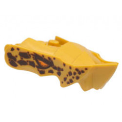 Dragon Head (Ninjago) Jaw with Small Spikes and 2 Bar Handles on Back with Orange Eyes and Dark Brown Spots Pattern: {топло златист}