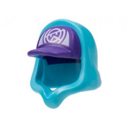 Minifigure, Headgear Hood Hoodie with Molded Dark Purple Cap and Printed White Panel with Stylized Wu Pattern: {умерено небесносин}