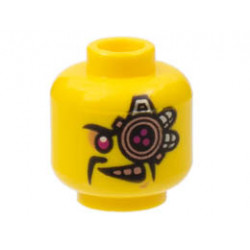 Minifigure, Head Alien with Cyborg Eyepiece, Magenta Eye, Copper Teeth, Black Fu Manchu Moustache Pattern - Hollow Stud: {ярко жълт}