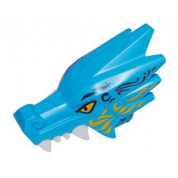 Dragon Head (Ninjago) Jaw Upper with Four White Teeth per Side with Black and Bright Light Orange Eyes and Markings Pattern: {тъмно небесносин}