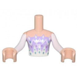 Torso Mini Doll Girl Lavender and White Dress Triangle Panels and Diamonds Pattern, Light Nougat Arms with Hands with White Sleeves : {светло нуга}